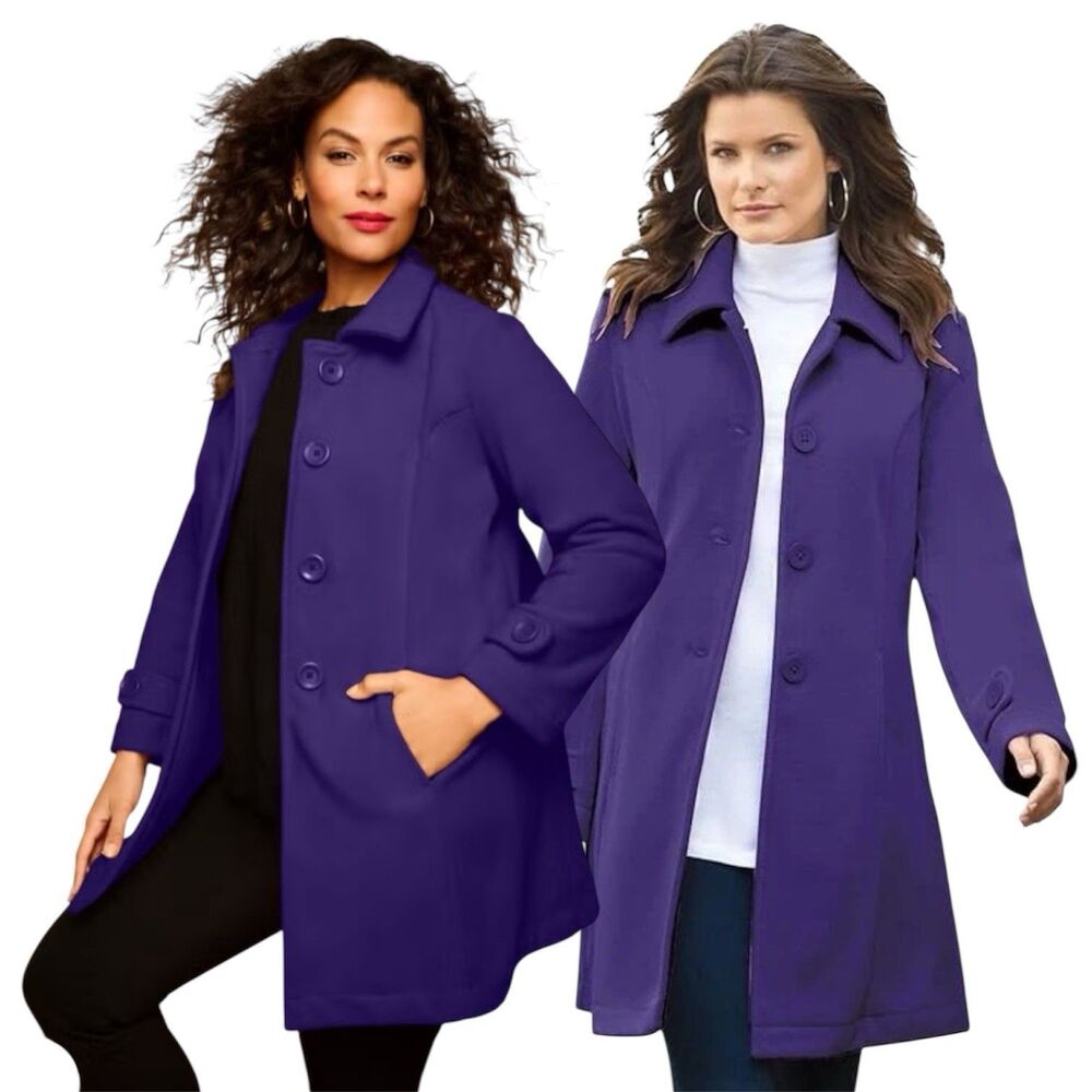 Chic Luxury Fleece Coat Women’s 2X Purple Midnight Violet Button Up Jacket